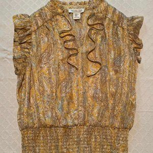 Size X-Small Rachel Zoe Gold/Gray Ruffled Cap Sleeve Blouse